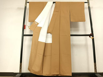 平和屋着物▼上質な色無地　鬱金染　黄唐茶色　正絹　逸品　AABL3570fy