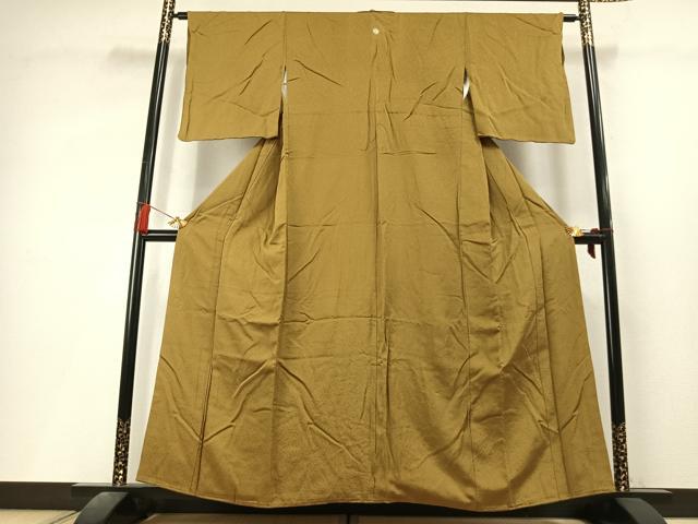 平和屋着物●上質な色無地　霞地紋　鶯茶色　正絹　逸品　AABL3571fy