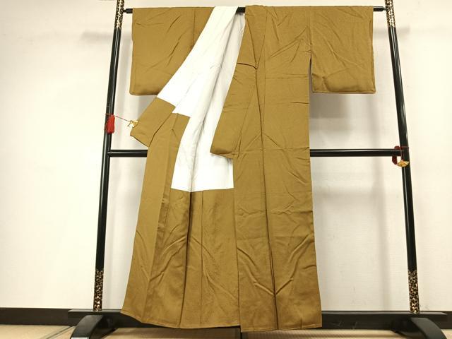 平和屋着物●上質な色無地　霞地紋　鶯茶色　正絹　逸品　AABL3571fy