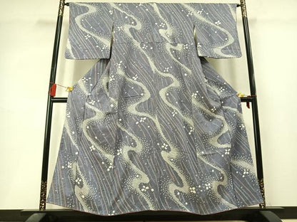 平和屋着物●上質な小紋　総絞り　流水文　正絹　逸品　AABL3574fy