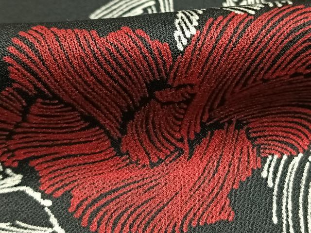 平和屋着物●上質な小紋　枝花文　黒地　ロング丈　正絹　逸品　AABL3575fy