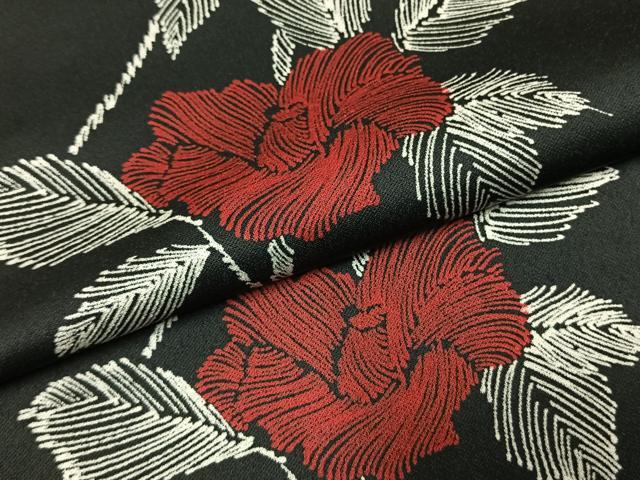 平和屋着物●上質な小紋　枝花文　黒地　ロング丈　正絹　逸品　AABL3575fy