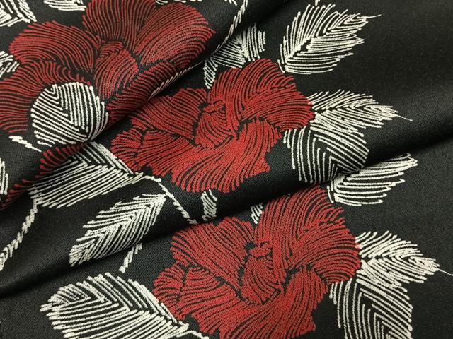 平和屋着物●上質な小紋　枝花文　黒地　ロング丈　正絹　逸品　AABL3575fy