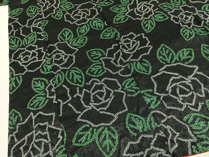 平和屋着物●上質な小紋　総絞り　薔薇　黒地　正絹　逸品　未使用　AABL3580fy