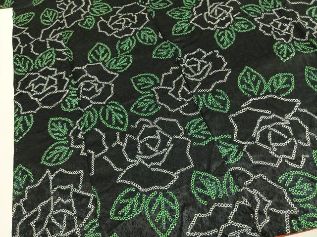 平和屋着物●上質な小紋　総絞り　薔薇　黒地　正絹　逸品　未使用　AABL3580fy