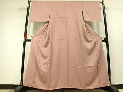 平和屋着物●上質な色無地　亀甲重ね花地紋　一斤染色　正絹　逸品　AABL3584fy