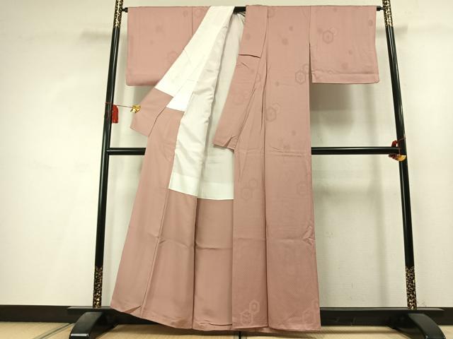 平和屋着物●上質な色無地　亀甲重ね花地紋　一斤染色　正絹　逸品　AABL3584fy