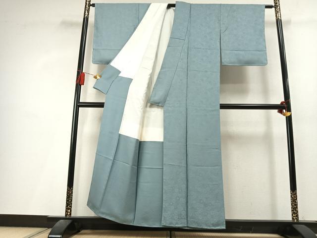 平和屋着物●上質な色無地　葉尽くし地紋　秘色色　正絹　逸品　未使用　AABL3585fy