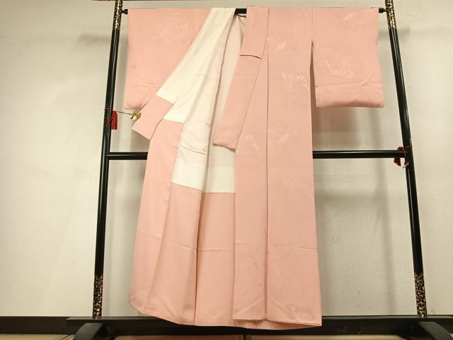 平和屋着物●上質な色無地　草花地紋　一斤染色　正絹　逸品　AABL3586fy