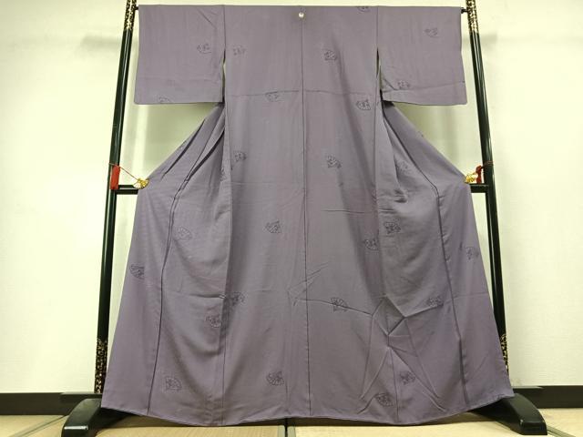 平和屋着物●上質な色無地　扇面花地紋　鳩羽色　正絹　逸品　AABL3587fy
