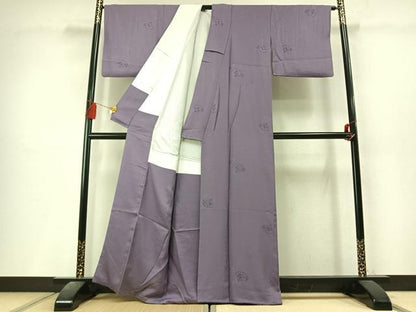 平和屋着物●上質な色無地　扇面花地紋　鳩羽色　正絹　逸品　AABL3587fy