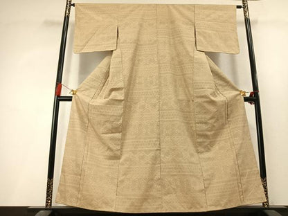 平和屋着物●結城紬　80亀甲　横段文　正絹　逸品　AABL3591fy