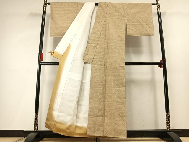 平和屋着物●結城紬　80亀甲　横段文　正絹　逸品　AABL3591fy