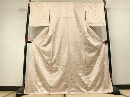 平和屋着物●上質な小紋　草花文　金彩　ロング丈　正絹　逸品　AABL3593fy