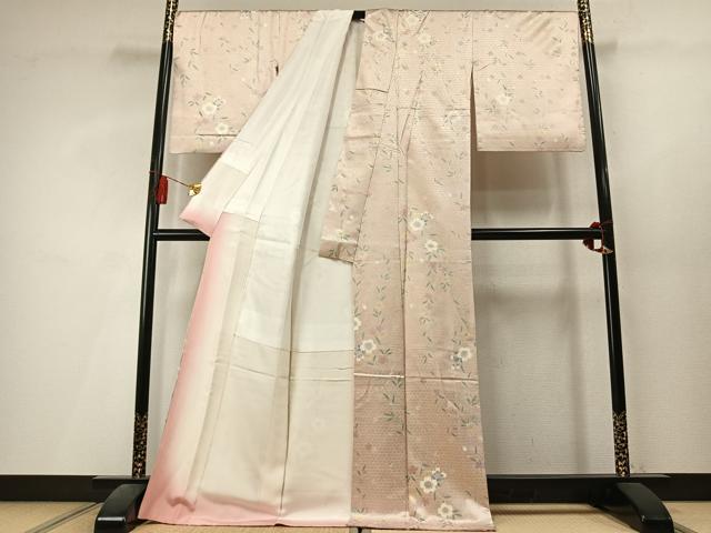 平和屋着物●上質な小紋　草花文　金彩　ロング丈　正絹　逸品　AABL3593fy
