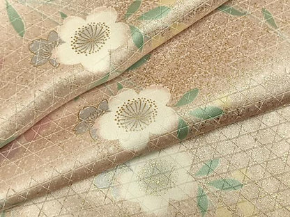 平和屋着物●上質な小紋　草花文　金彩　ロング丈　正絹　逸品　AABL3593fy