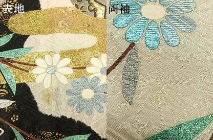 平和屋着物●豪華振袖　絞り　片輪車花蝶文　黒地　金銀彩　正絹　逸品　AABL3600fy