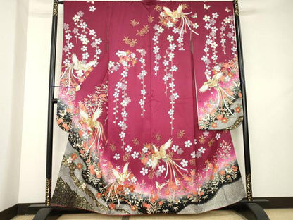 平和屋着物●豪華振袖　駒刺繍　鳳凰花蝶文　暈し染め　金彩　正絹　逸品　AABL3603ck