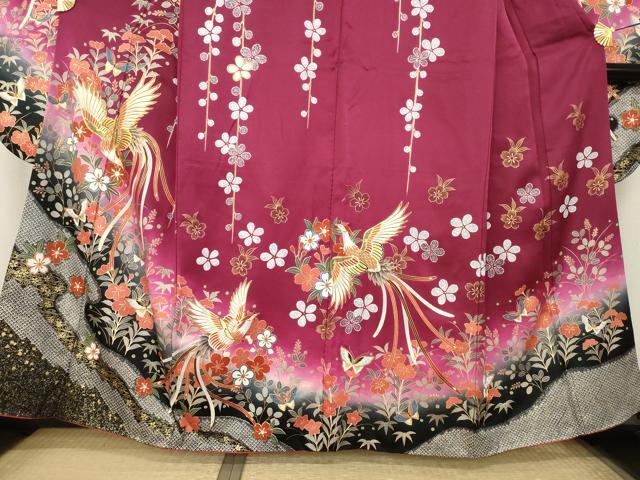 平和屋着物●豪華振袖　駒刺繍　鳳凰花蝶文　暈し染め　金彩　正絹　逸品　AABL3603ck