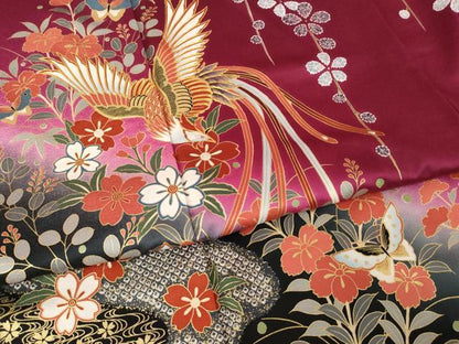 平和屋着物●豪華振袖　駒刺繍　鳳凰花蝶文　暈し染め　金彩　正絹　逸品　AABL3603ck