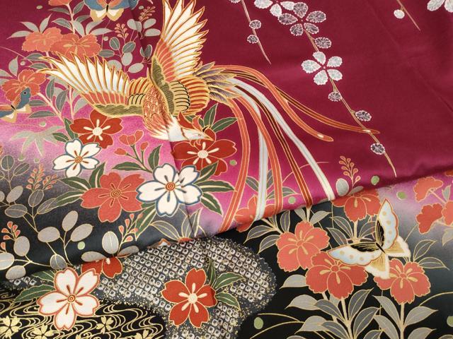 平和屋着物●豪華振袖　駒刺繍　鳳凰花蝶文　暈し染め　金彩　正絹　逸品　AABL3603ck