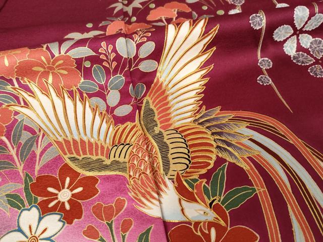 平和屋着物●豪華振袖　駒刺繍　鳳凰花蝶文　暈し染め　金彩　正絹　逸品　AABL3603ck