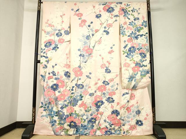 平和屋着物●豪華振袖　草花文　ロング丈　正絹　逸品　AABL3605ck