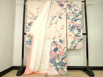 平和屋着物●豪華振袖　草花文　ロング丈　正絹　逸品　AABL3605ck