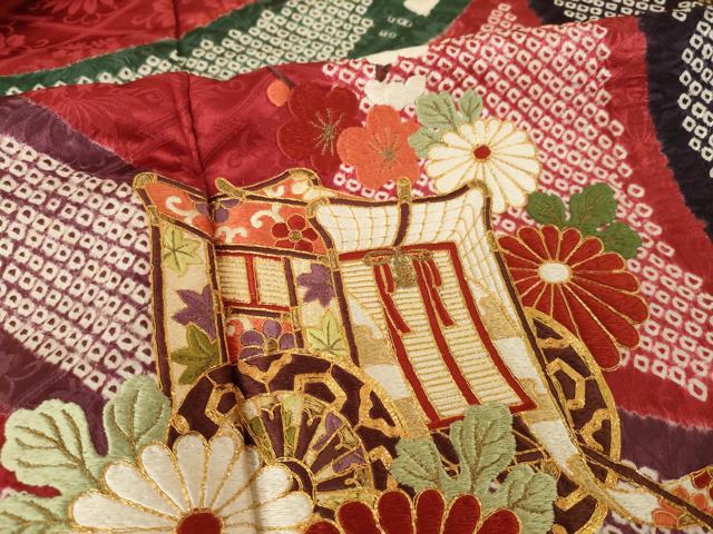 平和屋着物●豪華振袖　絞り　駒刺繍　御所車花文　正絹　逸品　AABL3607ck
