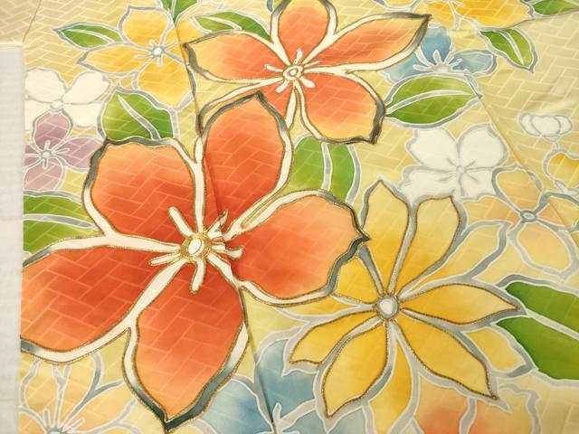 平和屋着物●豪華振袖　駒刺繍　舞花文　金彩　正絹　逸品　AABL3608ck