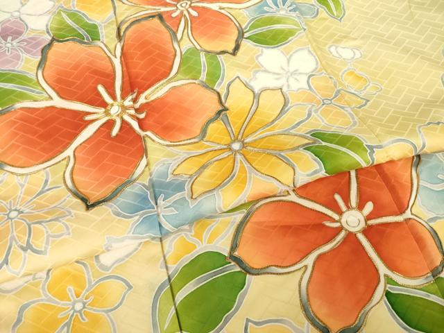 平和屋着物●豪華振袖　駒刺繍　舞花文　金彩　正絹　逸品　AABL3608ck