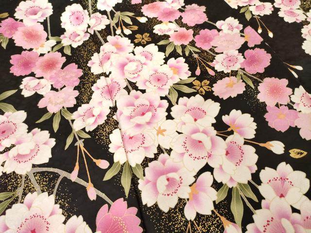 平和屋着物●豪華振袖　枝桜　暈し染め　黒地　金彩　正絹　逸品　AABL3609ck