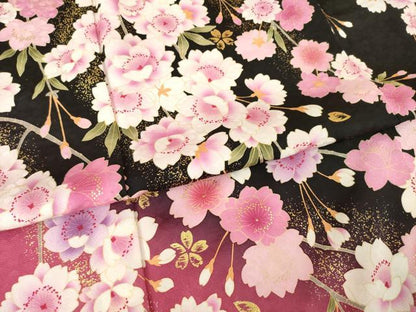 平和屋着物●豪華振袖　枝桜　暈し染め　黒地　金彩　正絹　逸品　AABL3609ck