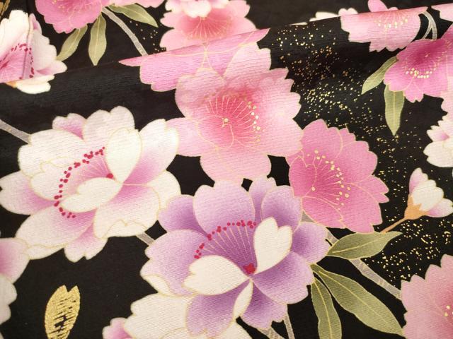 平和屋着物●豪華振袖　枝桜　暈し染め　黒地　金彩　正絹　逸品　AABL3609ck
