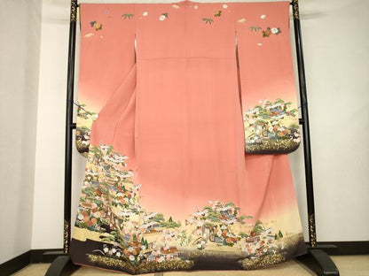 平和屋着物●豪華振袖　駒刺繍　飛鶴風景文　暈し染め　正絹　逸品　AABL3610ck