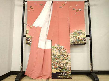 平和屋着物●豪華振袖　駒刺繍　飛鶴風景文　暈し染め　正絹　逸品　AABL3610ck