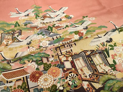 平和屋着物●豪華振袖　駒刺繍　飛鶴風景文　暈し染め　正絹　逸品　AABL3610ck