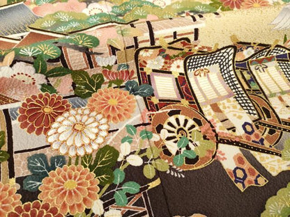 平和屋着物●豪華振袖　駒刺繍　飛鶴風景文　暈し染め　正絹　逸品　AABL3610ck