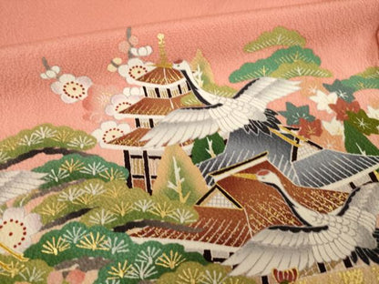 平和屋着物●豪華振袖　駒刺繍　飛鶴風景文　暈し染め　正絹　逸品　AABL3610ck