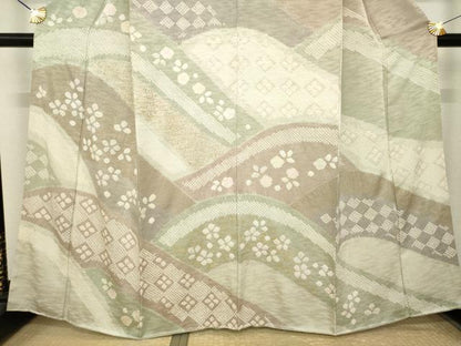 平和屋着物●訪問着　総絞り　遠山重ね文　金彩　正絹　逸品　AABL3611ck