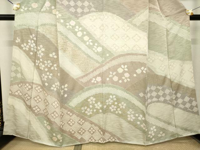 平和屋着物●訪問着　総絞り　遠山重ね文　金彩　正絹　逸品　AABL3611ck