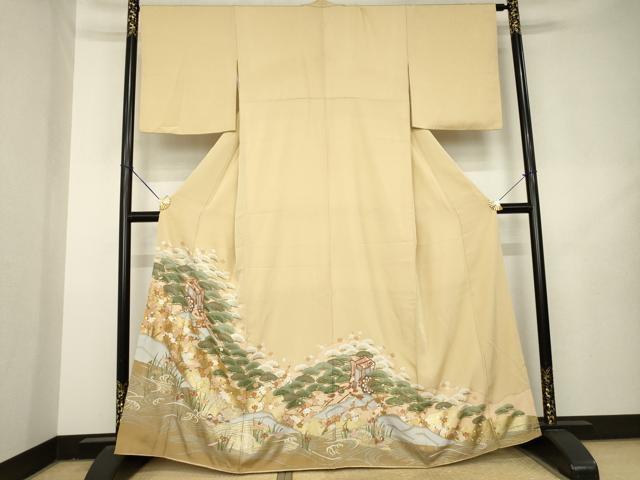 平和屋着物●豪華色留袖　駒刺繍　御所車花文　金彩　正絹　逸品　AABL3612ck