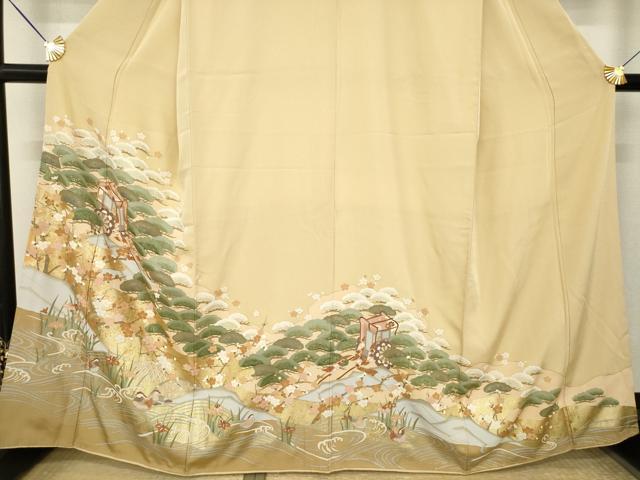 平和屋着物●豪華色留袖　駒刺繍　御所車花文　金彩　正絹　逸品　AABL3612ck