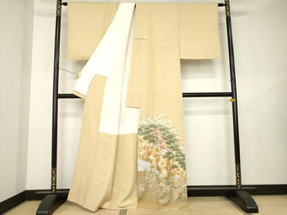 平和屋着物●豪華色留袖　駒刺繍　御所車花文　金彩　正絹　逸品　AABL3612ck