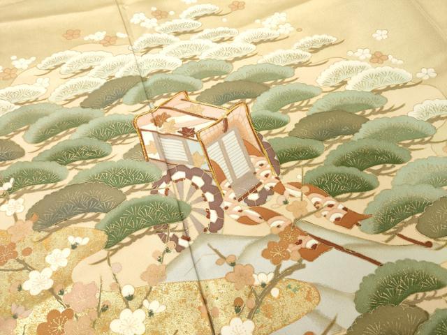 平和屋着物●豪華色留袖　駒刺繍　御所車花文　金彩　正絹　逸品　AABL3612ck