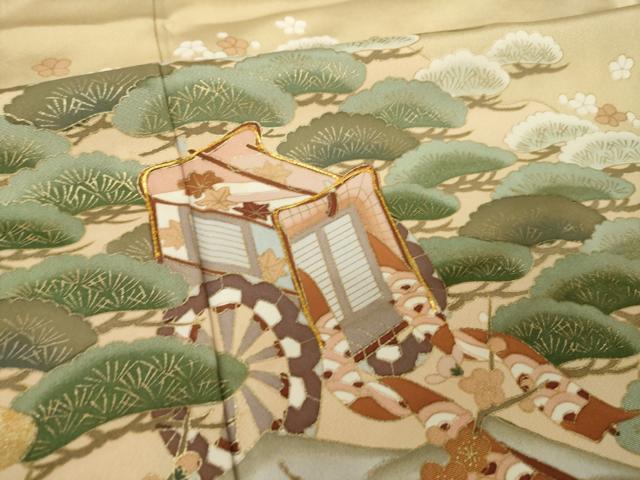 平和屋着物●豪華色留袖　駒刺繍　御所車花文　金彩　正絹　逸品　AABL3612ck