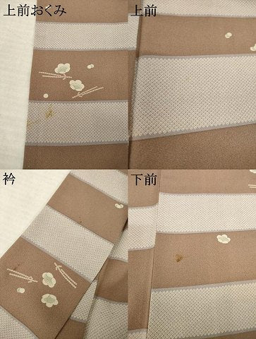 平和屋着物●上質な小紋　横段梅文　松葉　正絹　逸品　AABL3613ck