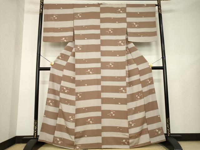 平和屋着物●上質な小紋　横段梅文　松葉　正絹　逸品　AABL3613ck