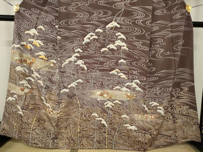 平和屋着物●訪問着　駒刺繍　流水花文　暈し染め　金彩　ますいわ屋扱い　正絹　逸品　AABL3615ck