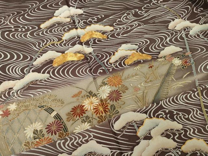 平和屋着物●訪問着　駒刺繍　流水花文　暈し染め　金彩　ますいわ屋扱い　正絹　逸品　AABL3615ck